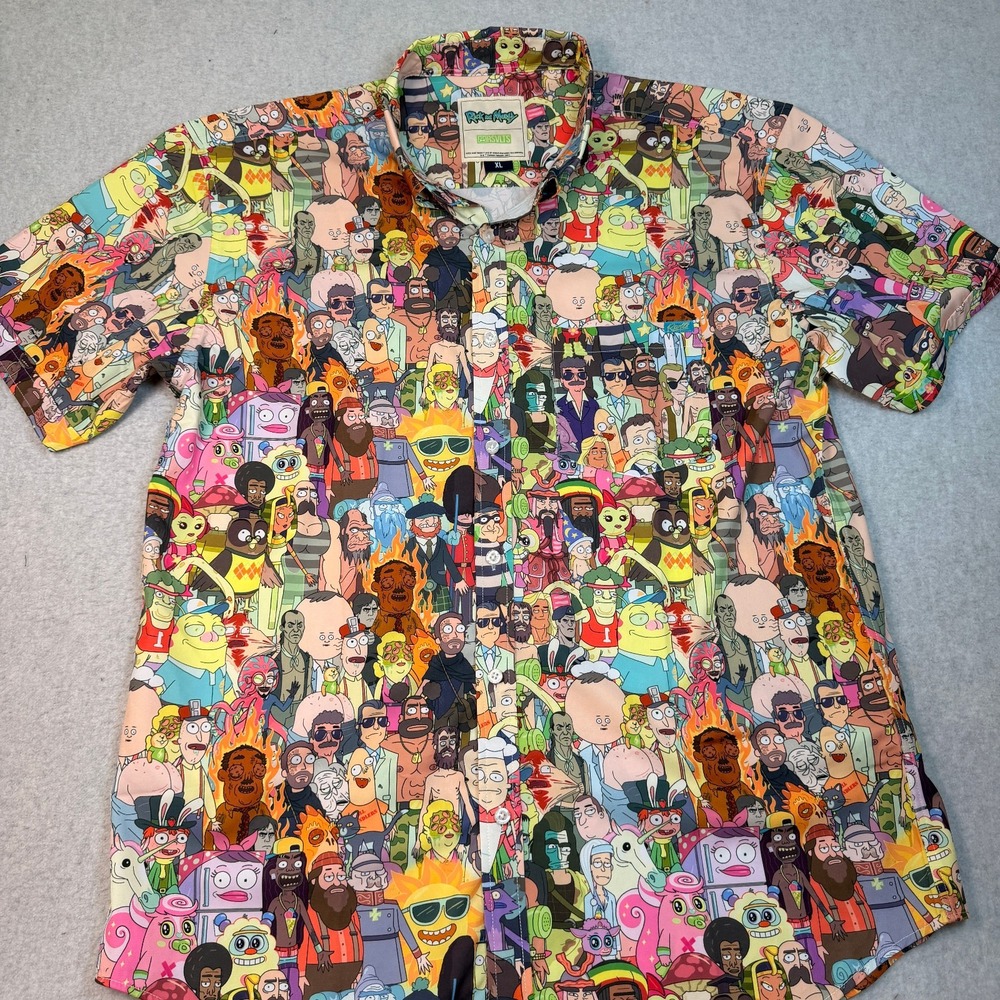 RSVLTS Shirt Mens XL Rick & Morty Short Sleeve Button Up